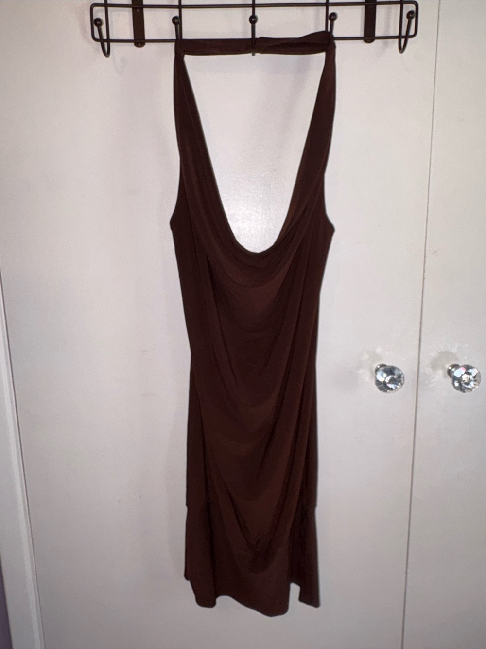 Brown Draped Halter Mini Dress